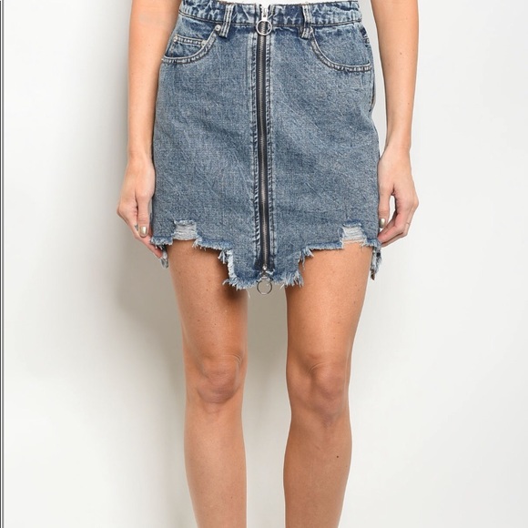 Dresses & Skirts - Denim distressed stonewashed mini skirt